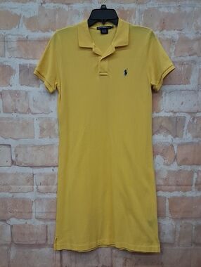 Ralph Lauren Women's Short-Sleeve Polo Dress in Bright Yellow with Navy Pony
